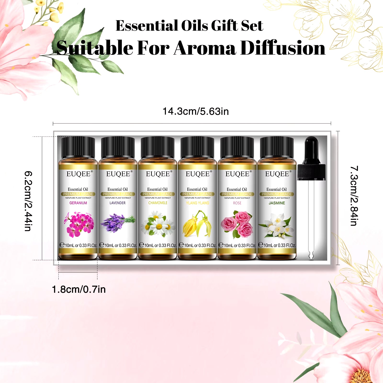 6 Bottles Floral Series Essential Oils Set for Diffuser Candle Making-Rose Lavender Ylang Ylang Jasmine Geranium Chamomile