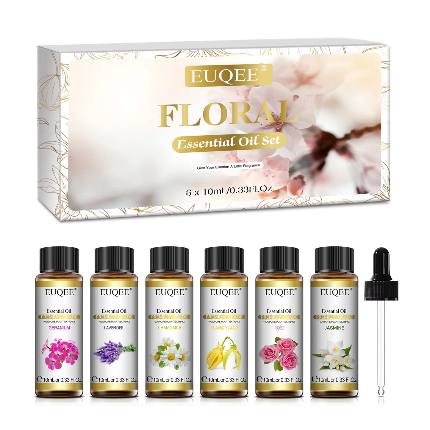 6 Bottles Floral Series Essential Oils Set for Diffuser Candle Making-Rose Lavender Ylang Ylang Jasmine Geranium Chamomile